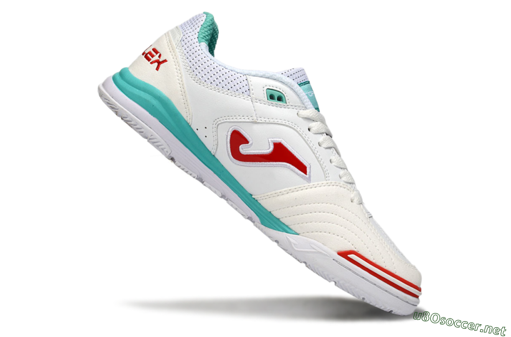 Men's Joma Top Flex IC Football Shoes - White/Aqua Blue/Red 4