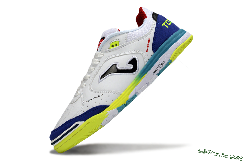 Men's Joma Top Flex IC Football Shoes - White/Electric Yellow/Deep Blue 5