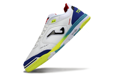 Men's Joma Top Flex IC Football Shoes - White/Electric Yellow/Deep Blue