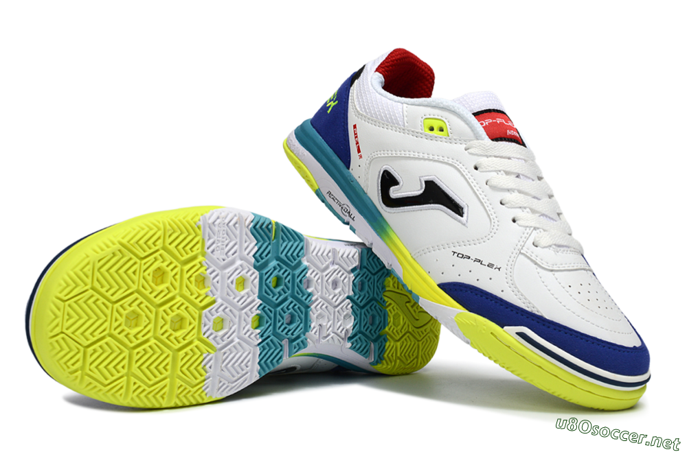 Men's Joma Top Flex IC Football Shoes - White/Electric Yellow/Deep Blue 1