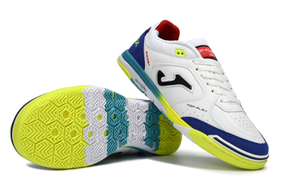 Men's Joma Top Flex IC Football Shoes - White/Electric Yellow/Deep Blue