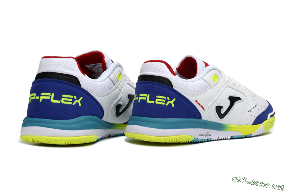 Men's Joma Top Flex IC Football Shoes - White/Electric Yellow/Deep Blue 6