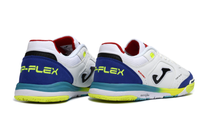 Men's Joma Top Flex IC Football Shoes - White/Electric Yellow/Deep Blue