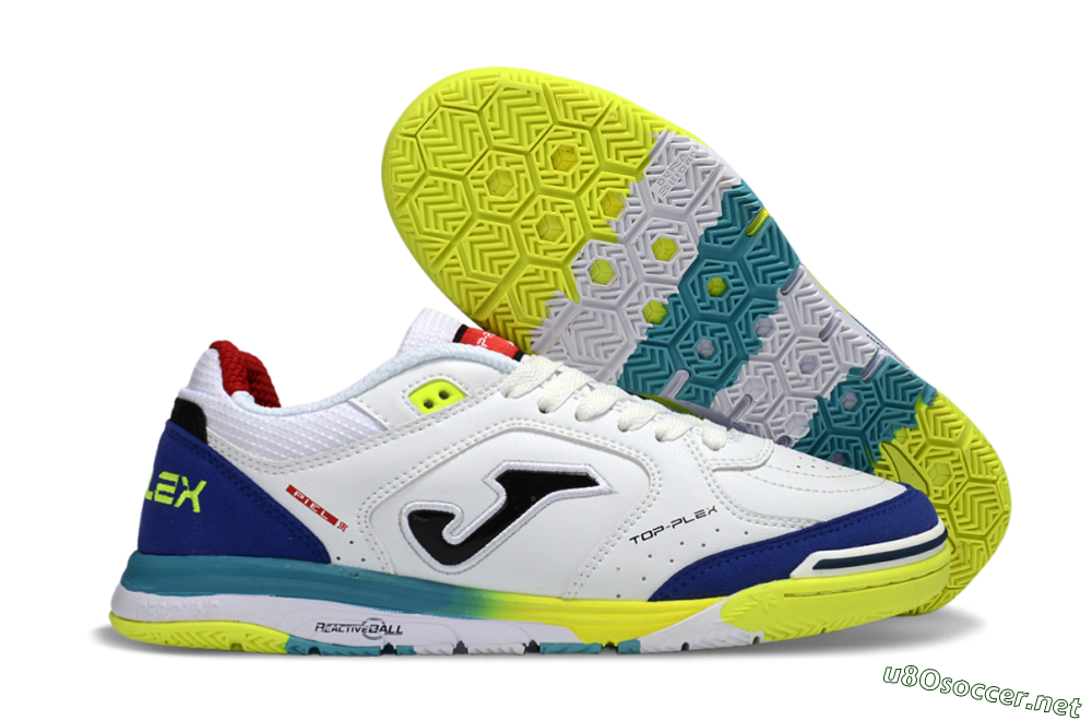 Men's Joma Top Flex IC Football Shoes - White/Electric Yellow/Deep Blue 2