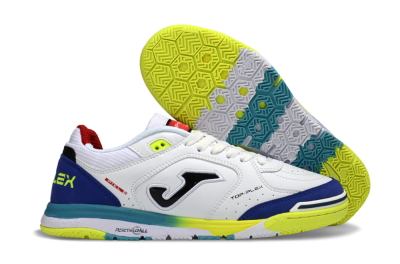 Men's Joma Top Flex IC Football Shoes - White/Electric Yellow/Deep Blue