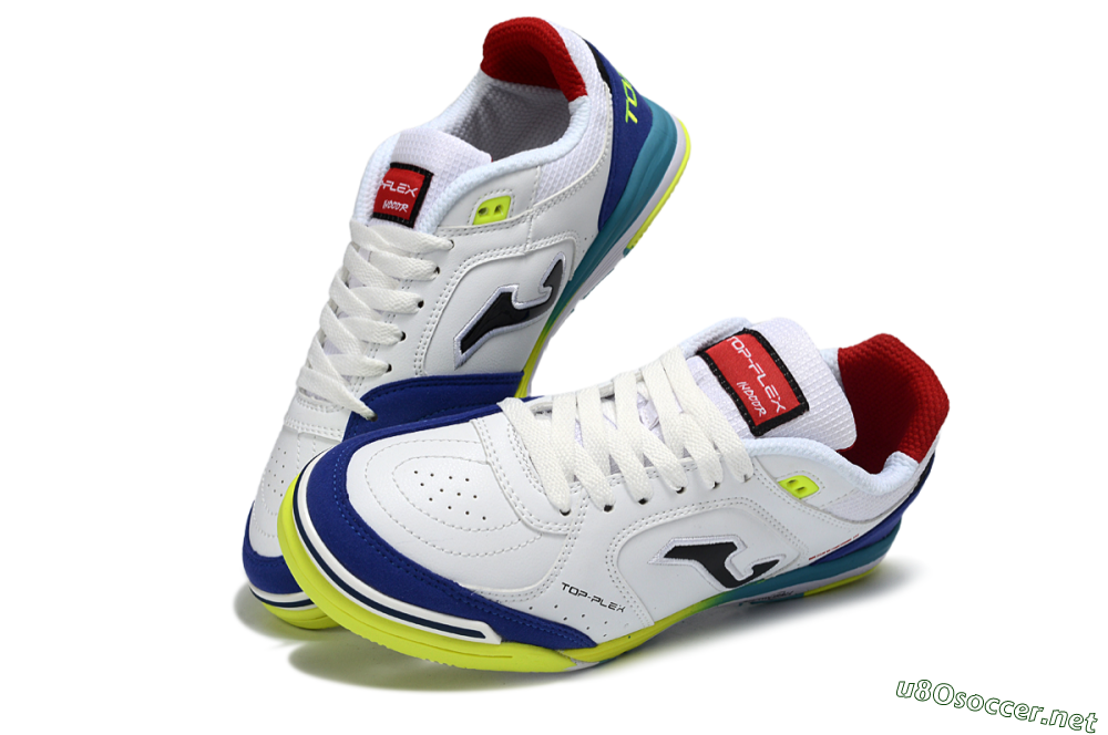 Men's Joma Top Flex IC Football Shoes - White/Electric Yellow/Deep Blue 3