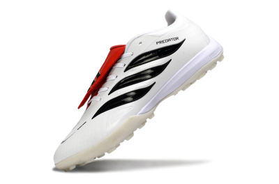 Men's Adidas Predator 26 Elite Fold-Over Tongue TF Football Shoes - White/Crimson Red/Black