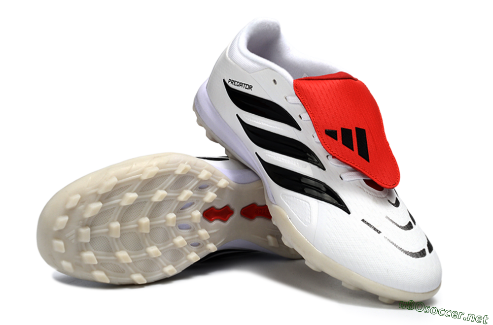 Men's Adidas Predator 26 Elite Fold-Over Tongue TF Football Shoes - White/Crimson Red/Black 3