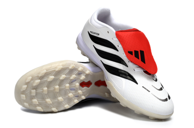 Men's Adidas Predator 26 Elite Fold-Over Tongue TF Football Shoes - White/Crimson Red/Black