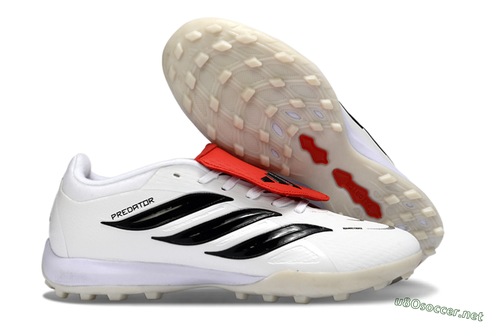 Men's Adidas Predator 26 Elite Fold-Over Tongue TF Football Shoes - White/Crimson Red/Black 2