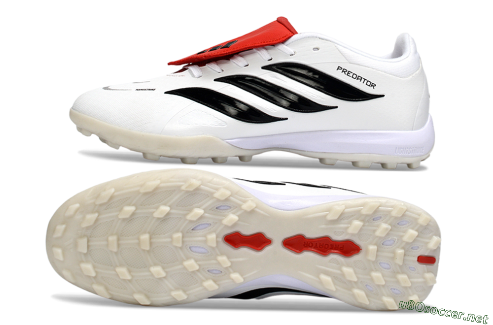 Men's Adidas Predator 26 Elite Fold-Over Tongue TF Football Shoes - White/Crimson Red/Black 1
