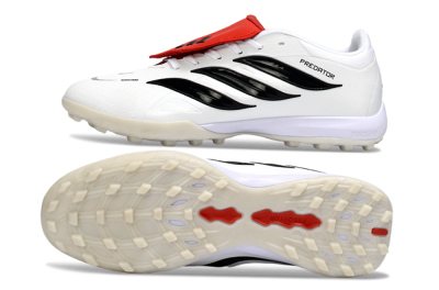 Men's Adidas Predator 26 Elite Fold-Over Tongue TF Football Shoes - White/Crimson Red/Black