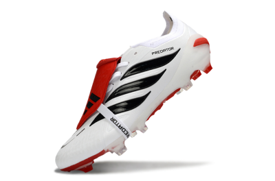 Men's Adidas Predator 26 Elite Fold-Over Tongue FG Football Boots - White/Red Accent/Black Details