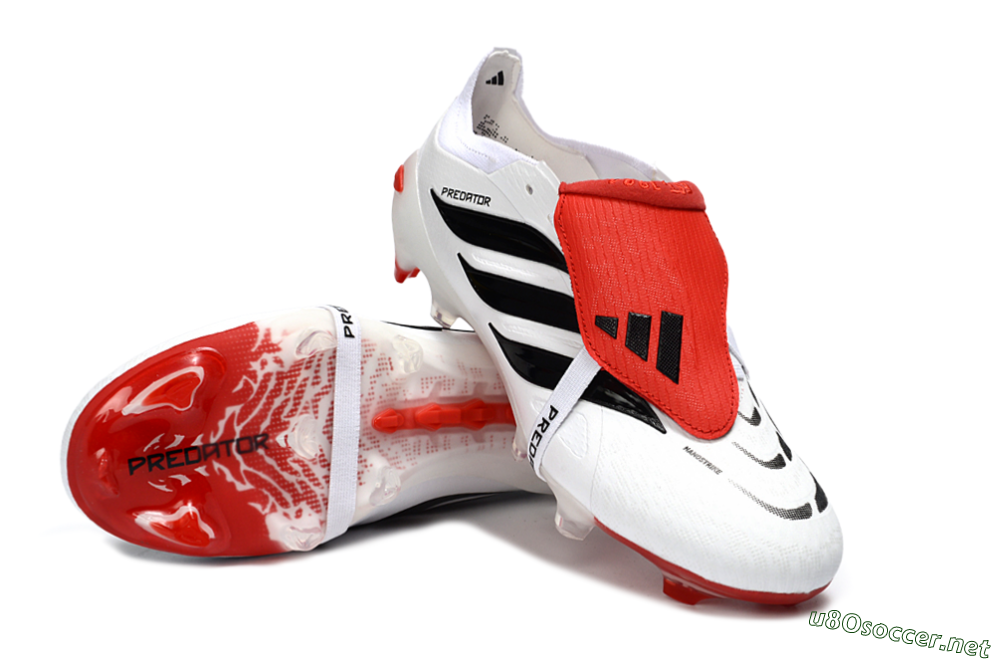 Men's Adidas Predator 26 Elite Fold-Over Tongue FG Football Boots - White/Red Accent/Black Details 3