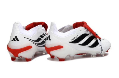 Men's Adidas Predator 26 Elite Fold-Over Tongue FG Football Boots - White/Red Accent/Black Details