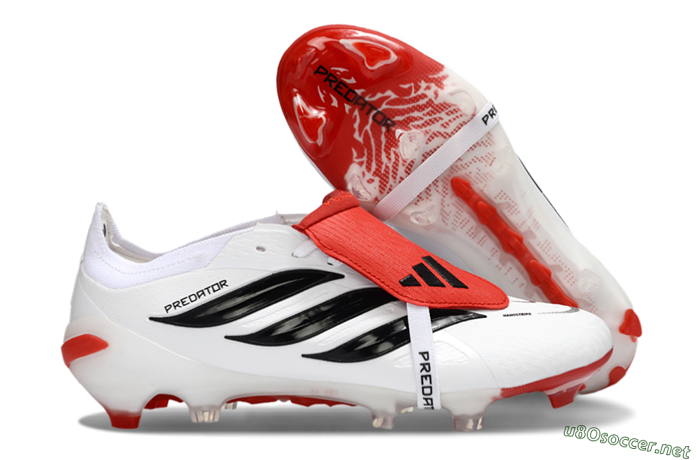 Men's Adidas Predator 26 Elite Fold-Over Tongue FG Football Boots - White/Red Accent/Black Details 2