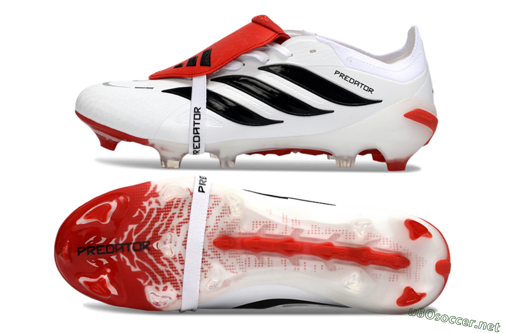 Men's Adidas Predator 26 Elite Fold-Over Tongue FG Football Boots - White/Red Accent/Black Details 1
