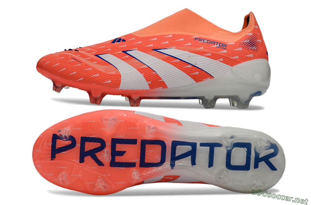 Men's Adidas Predator 25 Elite Laceless FG Football Boots - Coral/Bright Coral/White 1