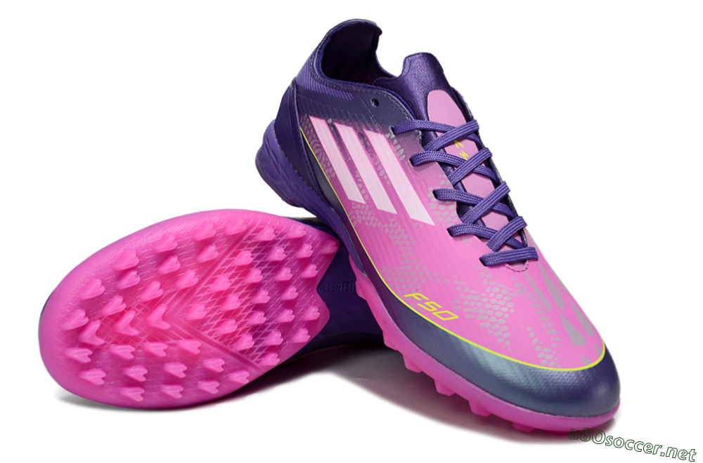 Unisex Adidas F50 Pro TF Football Shoes - Purple/Bright Pink/Neon Yellow 4
