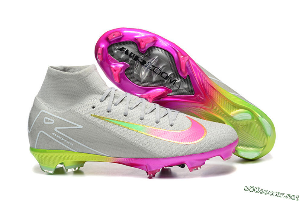 Unisex Nike Air Zoom Mercurial Superfly 10 Elite FG Football Boots - Gray/Neon Pink/Neon Green 2
