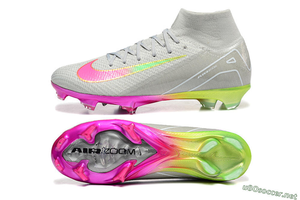 Unisex Nike Air Zoom Mercurial Superfly 10 Elite FG Football Boots - Gray/Neon Pink/Neon Green 1