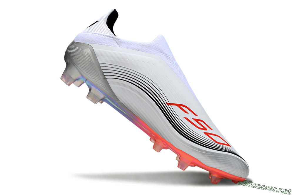 Men's Messi x Adidas F50 Elite Laceless FG Football Boots - White/Red Accent/Silver Shine 4