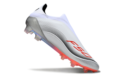 Men's Messi x Adidas F50 Elite Laceless FG Football Boots - White/Red Accent/Silver Shine