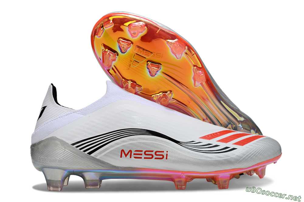 Men's Messi x Adidas F50 Elite Laceless FG Football Boots - White/Red Accent/Silver Shine 2