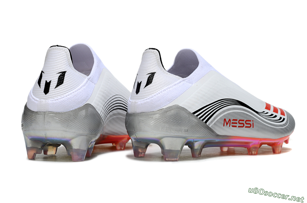 Men's Messi x Adidas F50 Elite Laceless FG Football Boots - White/Red Accent/Silver Shine 6