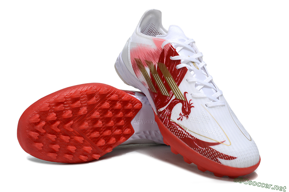 Men's Adidas F50 Pro TF Football Shoes - White/Scarlet Red/Gold 3
