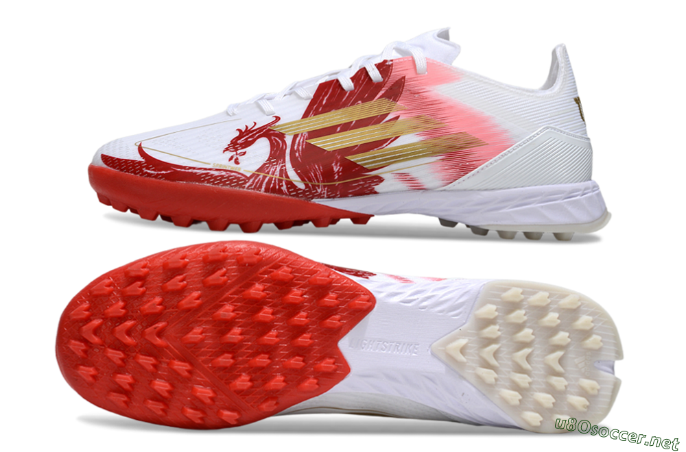 Men's Adidas F50 Pro TF Football Shoes - White/Scarlet Red/Gold 1