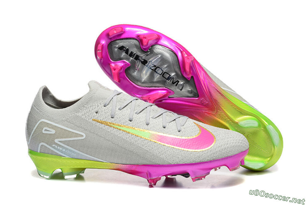 Unisex Nike Air Zoom Mercurial Vapor 16 Elite FG Football Boots - Gray/Neon Pink/Neon Green 2