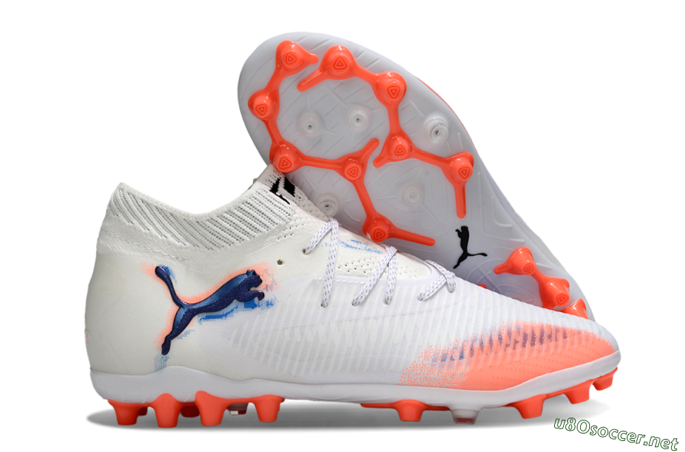 Men's Puma Future 8 Ultimate MG Football Boots - White/Coral Blaze/Black 2