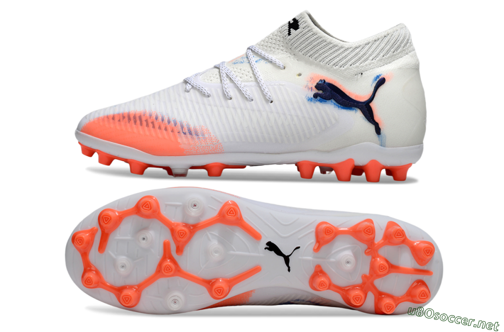 Men's Puma Future 8 Ultimate MG Football Boots - White/Coral Blaze/Black 1