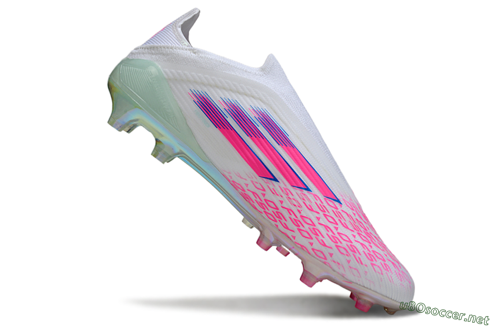 Unisex Adidas F50 Elite Laceless FG Football Boots - White/Pink Glow / Iridescent Finish 5
