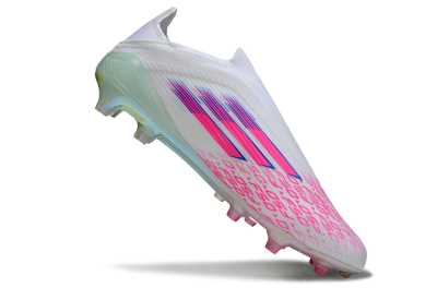 Unisex Adidas F50 Elite Laceless FG Football Boots - White/Pink Glow / Iridescent Finish