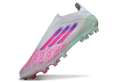 Unisex Adidas F50 Elite Laceless FG Football Boots - White/Pink Glow / Iridescent Finish