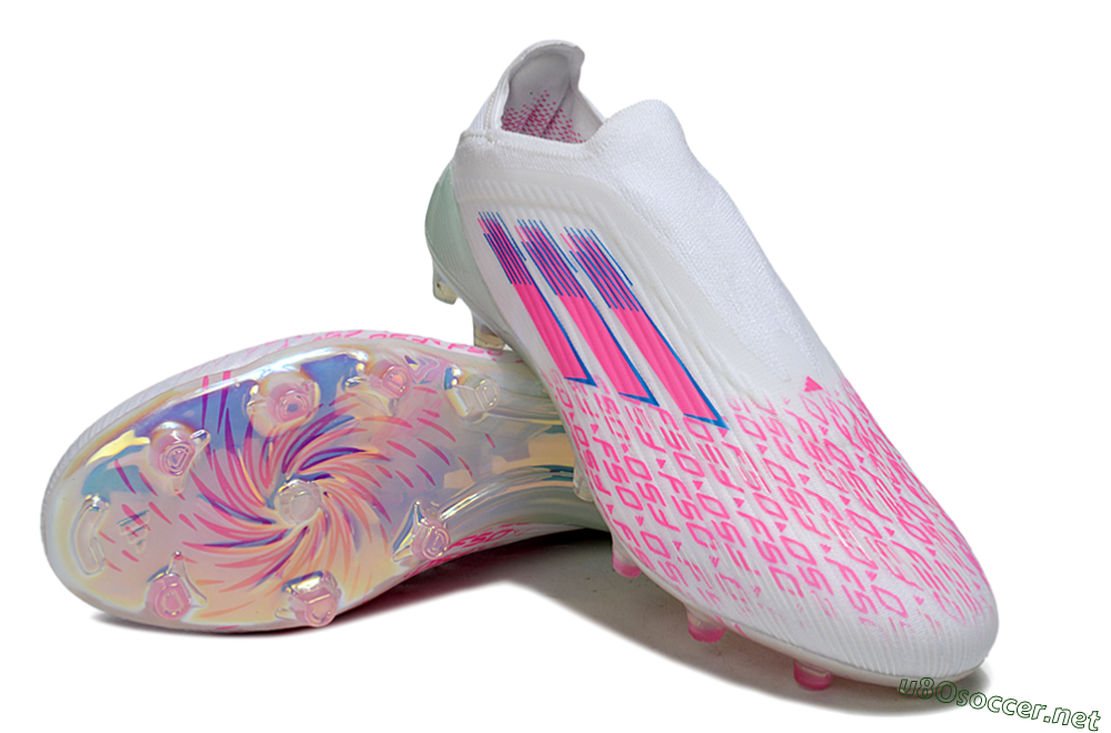 Unisex Adidas F50 Elite Laceless FG Football Boots - White/Pink Glow / Iridescent Finish 4