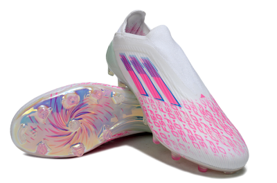 Unisex Adidas F50 Elite Laceless FG Football Boots - White/Pink Glow / Iridescent Finish