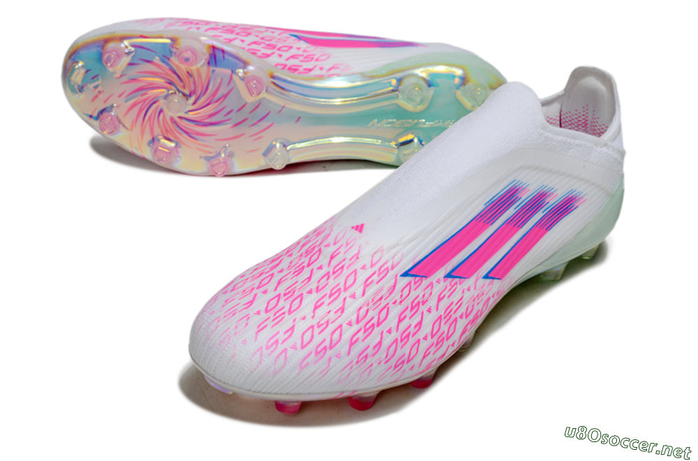 Unisex Adidas F50 Elite Laceless FG Football Boots - White/Pink Glow / Iridescent Finish 3