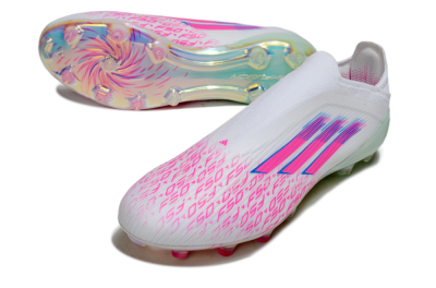 Unisex Adidas F50 Elite Laceless FG Football Boots - White/Pink Glow / Iridescent Finish