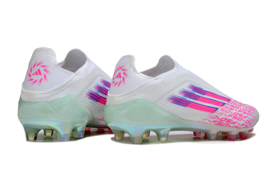 Unisex Adidas F50 Elite Laceless FG Football Boots - White/Pink Glow / Iridescent Finish