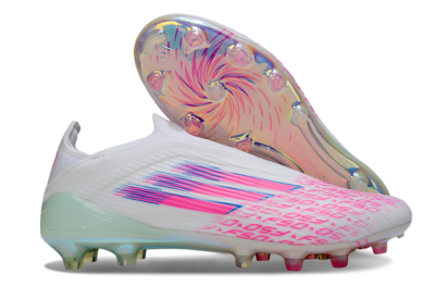 Unisex Adidas F50 Elite Laceless FG Football Boots - White/Pink Glow / Iridescent Finish
