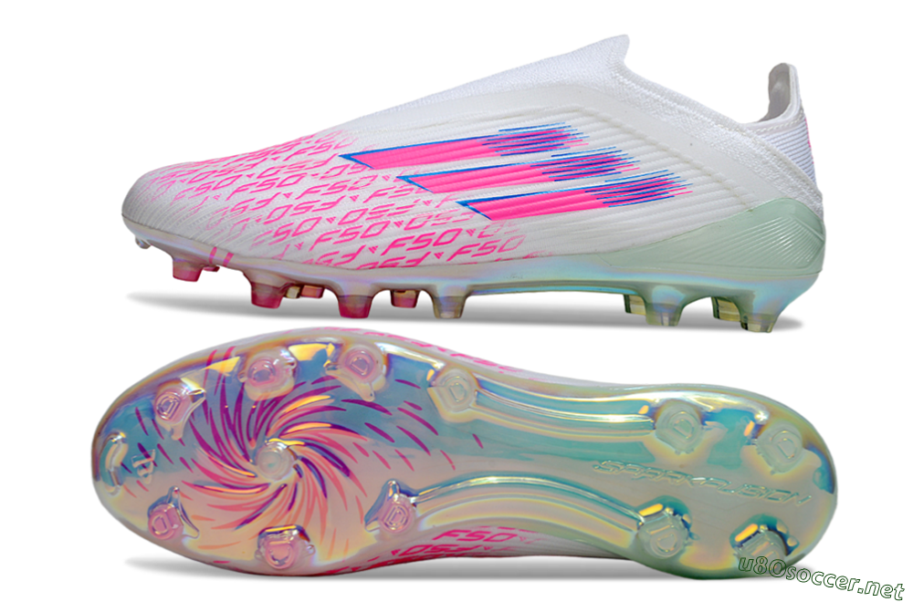 Unisex Adidas F50 Elite Laceless FG Football Boots - White/Pink Glow / Iridescent Finish 1