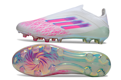 Unisex Adidas F50 Elite Laceless FG Football Boots - White/Pink Glow / Iridescent Finish