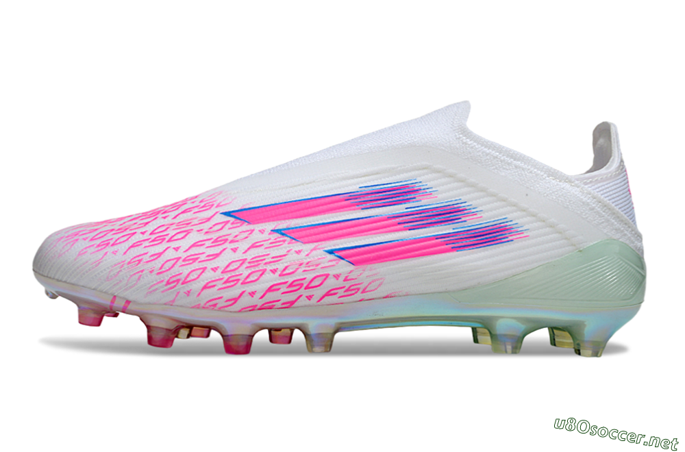 Unisex Adidas F50 Elite Laceless FG Football Boots - White/Pink Glow / Iridescent Finish 0