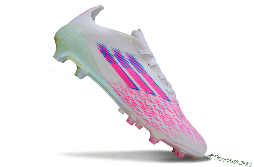 Unisex Adidas F50 Elite FG Football Boots - White/Neon Pink/Iridescent Blue 4