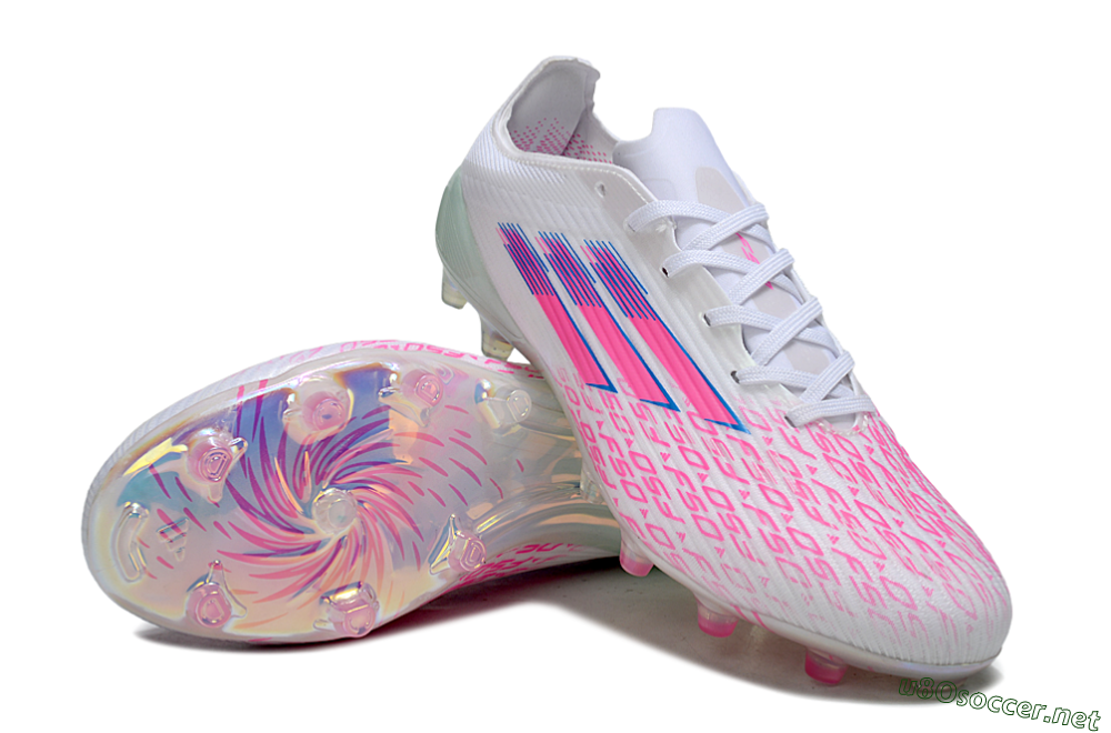 Unisex Adidas F50 Elite FG Football Boots - White/Neon Pink/Iridescent Blue 3
