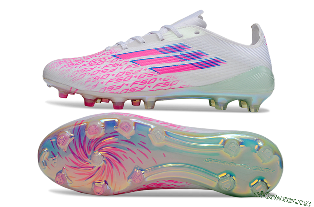 Unisex Adidas F50 Elite FG Football Boots - White/Neon Pink/Iridescent Blue 1