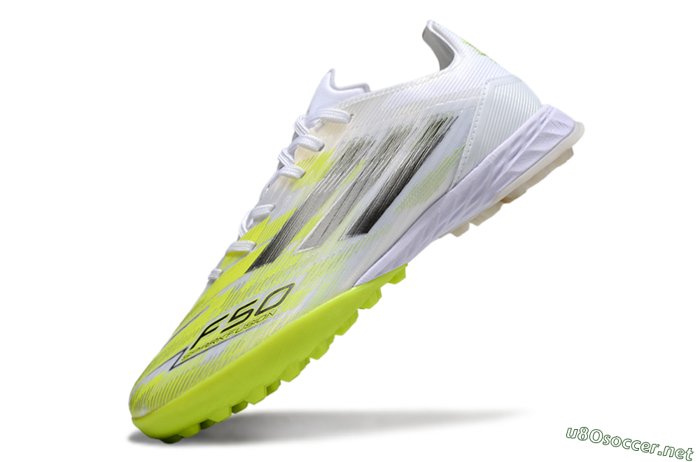 Men's Adidas F50 Pro TF Football Shoes - White/Electric Yellow/Phantom Grey 5